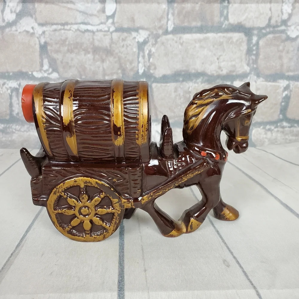 Vintage Redware Pottery Horse  and Buggy Decanter